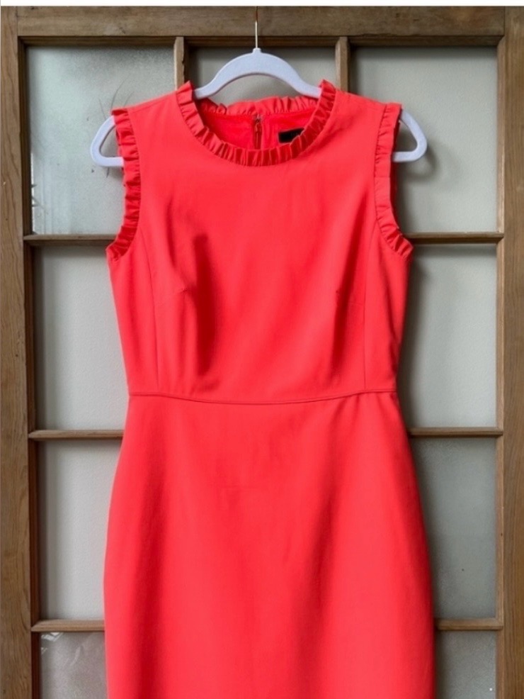 J Crew Neon Papaya Ruffle Neck Dress, Size 2/Small